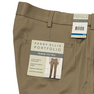 Perry Ellis Portfolio Mens Khaki Premium Flex Twill Pants 38x32 NEW M137